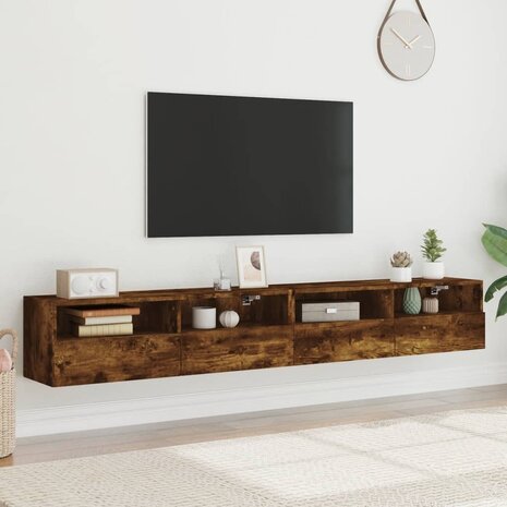 Tv-wandmeubels 2 st 100x30x30 cm bewerkt hout gerookt eiken 3