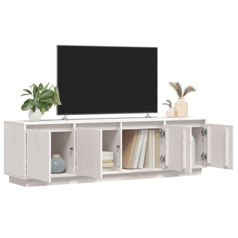 Tv-meubel 156x37x45 cm massief grenenhout wit 3