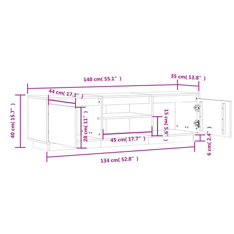 Tv-meubel 140x35x40 cm massief grenenhout 10