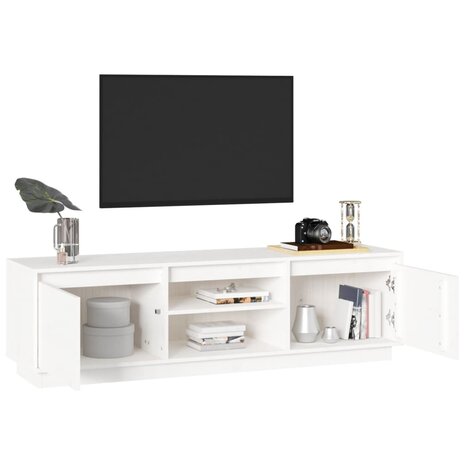 Tv-meubel 140x35x40 cm massief grenenhout wit 3