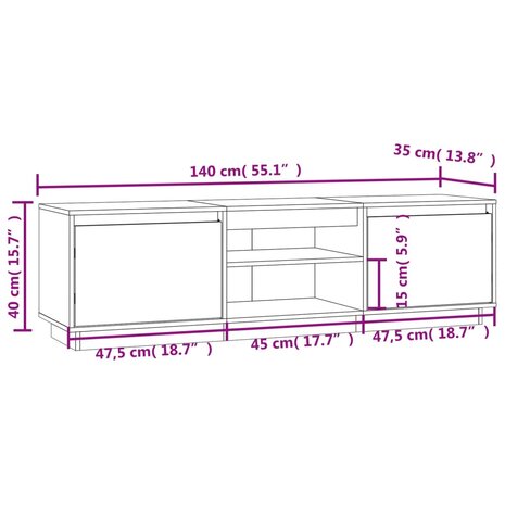 Tv-meubel 140x35x40 cm massief grenenhout wit 10