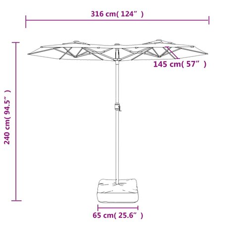 Parasol dubbel met LED&apos;s 316x240 cm zwart 10