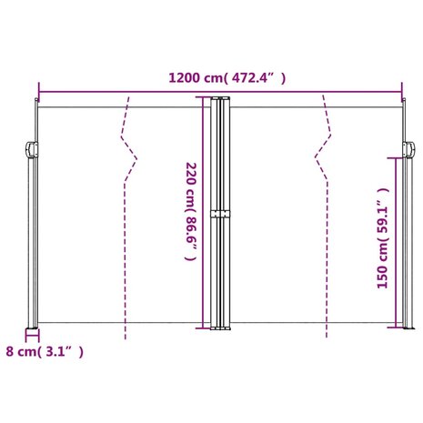 Windscherm uittrekbaar 220x600 cm rood 10