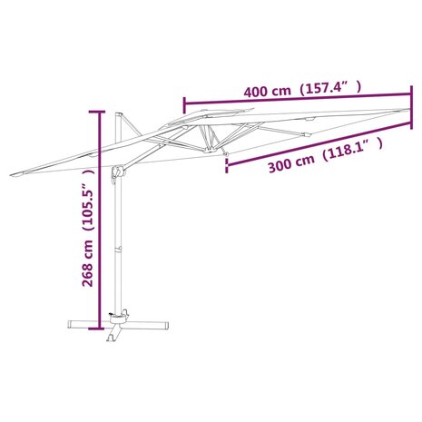 Zweefparasol met dubbele bovenkant 400x300 cm taupe 10