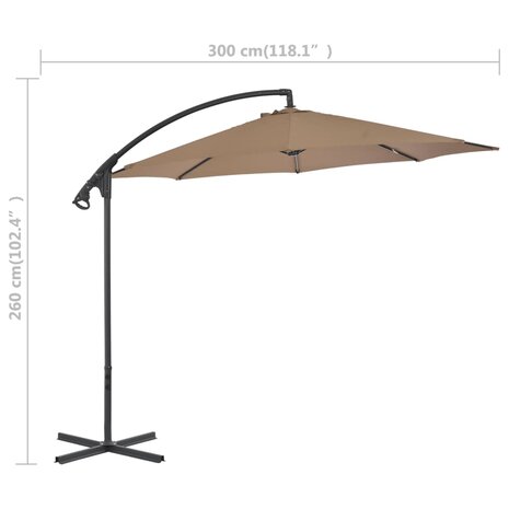 Zweefparasol met stalen paal 300 cm taupe 7