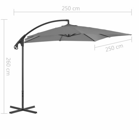 Zweefparasol met stalen paal 250x250 cm antraciet 7