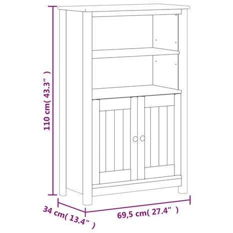 Badkamerkast BERG 69,5x34x110 cm massief grenenhout wit 8