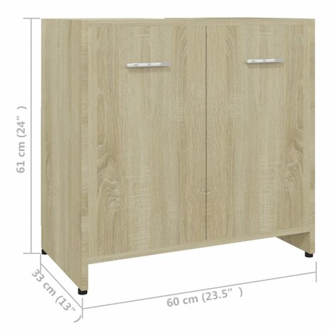 Badkamerkast 60x33x61 cm bewerkt hout sonoma eikenkleurig 9