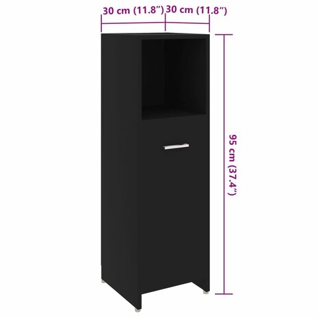 Badkamerkast 30x30x95 cm bewerkt hout zwart 9