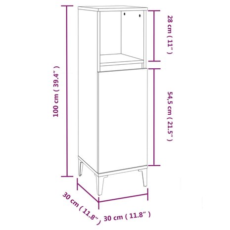 Badkamerkast 30x30x100 cm bewerkt hout betongrijs 11