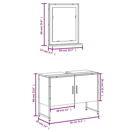 2-delige Badkamermeubelset bewerkt hout gerookt eikenkleurig 11
