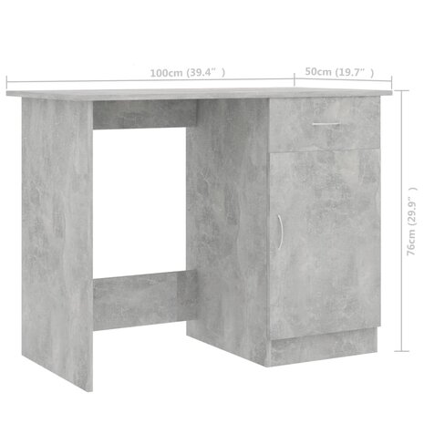 Bureau 100x50x76 cm bewerkt hout betongrijs 9