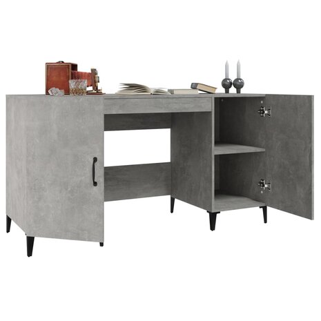 Bureau 140x50x75 cm bewerkt hout betongrijs 5