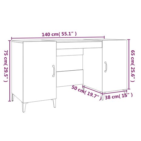 Bureau 140x50x75 cm bewerkt hout betongrijs 9