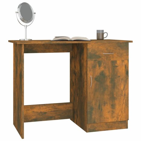 Bureau 100x50x76 cm bewerkt hout gerookt eikenkleurig 4