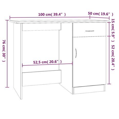 Bureau 100x50x76 cm bewerkt hout gerookt eikenkleurig 10