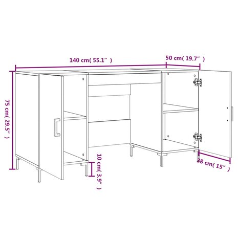 Bureau 140x50x75 cm bewerkt hout hoogglans wit 12