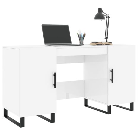 Bureau 140x50x75 cm bewerkt hout hoogglans wit 3