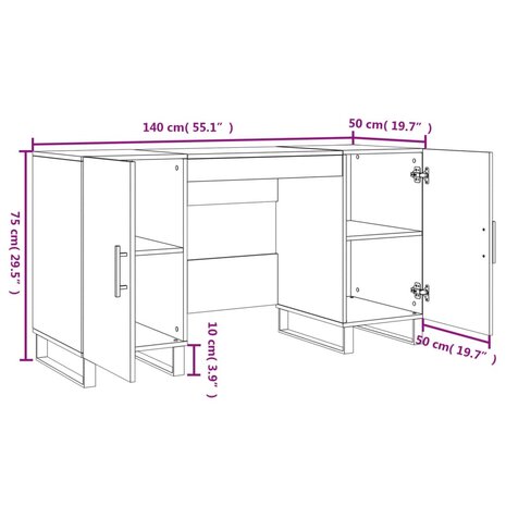 Bureau 140x50x75 cm bewerkt hout hoogglans wit 12