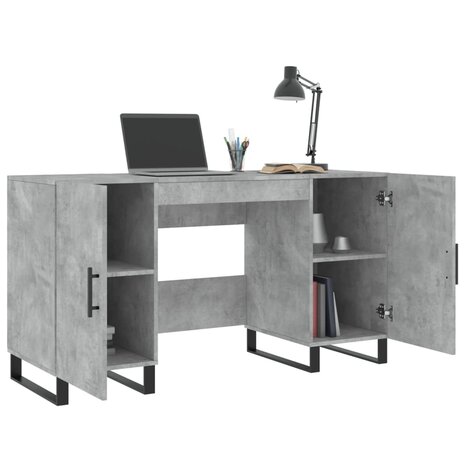 Bureau 140x50x75 cm bewerkt hout betongrijs 4