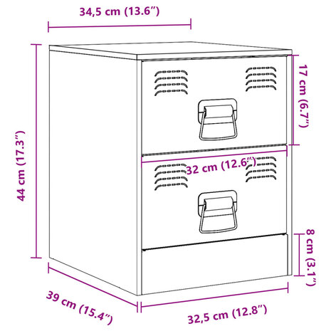 Nachtkastjes 2 st 34,5x39x44 cm staal wit 11