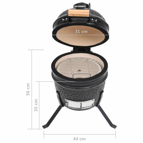 Kamado barbecue 2-in-1 56 cm keramiek zwart 12