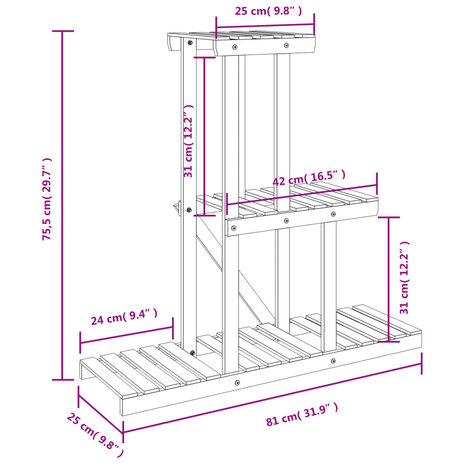 Plantenstandaard 81x25x75,5 cm massief vurenhout 8