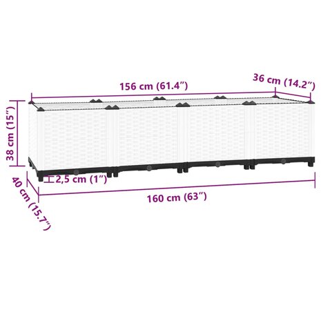 Plantenbak verhoogd 160x40x38 cm polypropeen 8