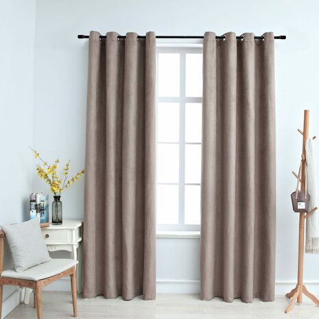 Gordijn verduisterend met metalen ringen 2 st 140x225 cm taupe 1