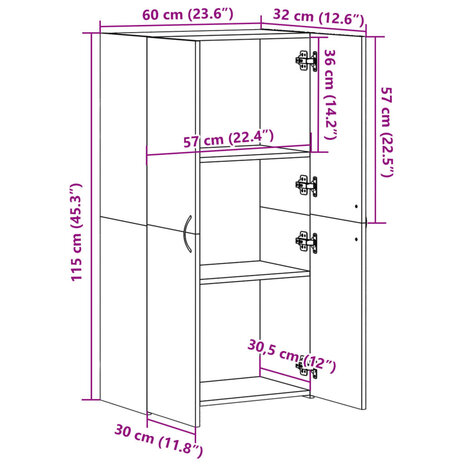 Archiefkast 60x32x115 cm bewerkt hout betongrijs 10