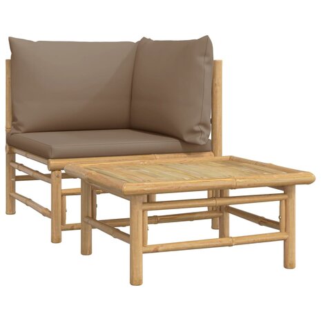 2-delige Loungeset met kussens bamboe taupe 2