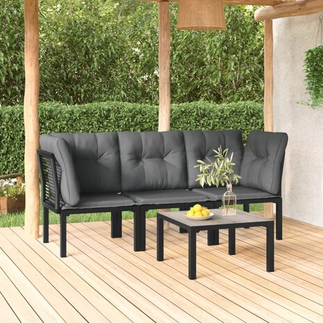 4-delige Loungeset poly rattan zwart en grijs 1