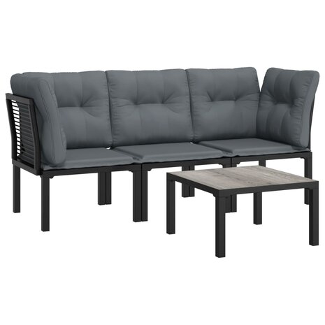 4-delige Loungeset poly rattan zwart en grijs 2