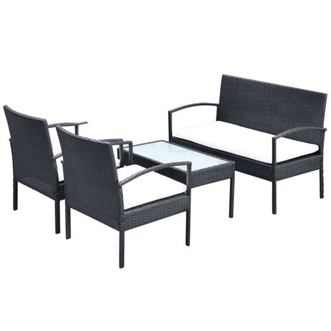 4-delige Loungeset met kussens poly rattan zwart 3