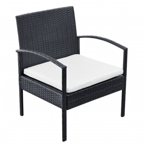 4-delige Loungeset met kussens poly rattan zwart 6