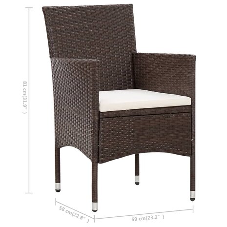 4-delige Loungeset met kussens poly rattan bruin 11