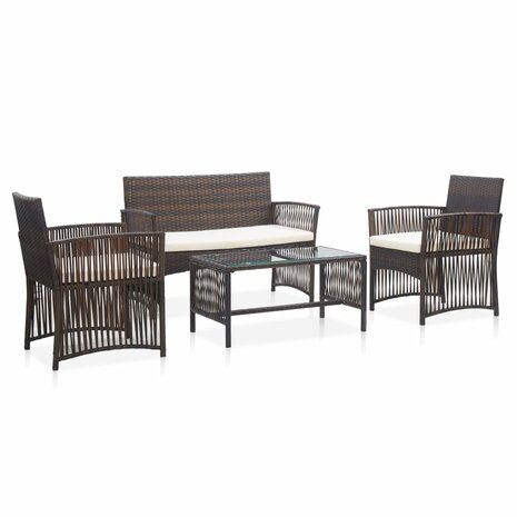 4-delige Loungeset met kussens poly rattan bruin 1