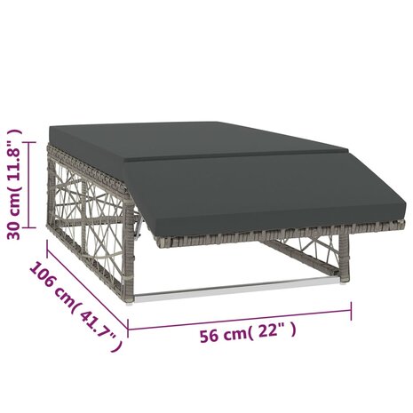 2-delige Loungeset met kussens poly rattan grijs 8