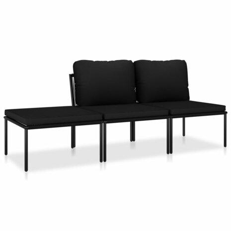 3-delige Loungeset met kussens PVC zwart 2