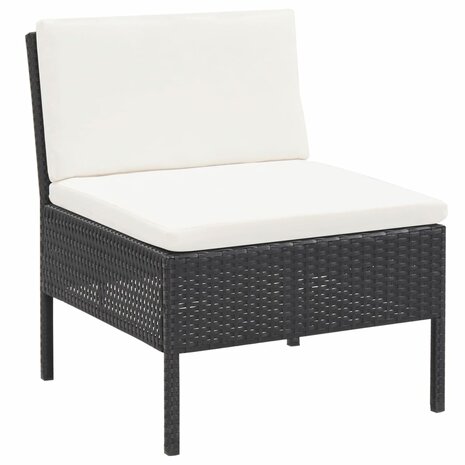 3-delige Loungeset met kussens poly rattan zwart 3