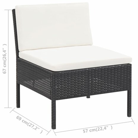 3-delige Loungeset met kussens poly rattan zwart 10