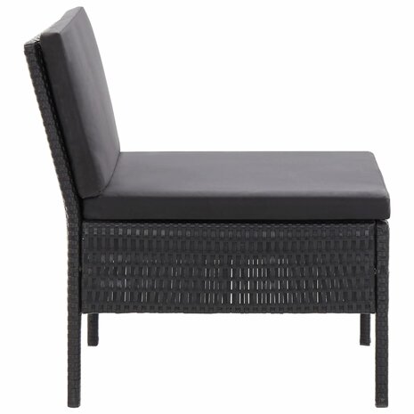 3-delige Loungeset met kussens poly rattan zwart 6