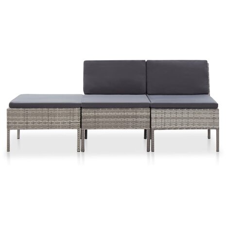 3-delige Loungeset met kussens poly rattan grijs 2