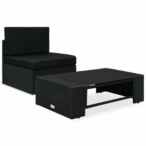 2-delige Loungeset poly rattan zwart 1