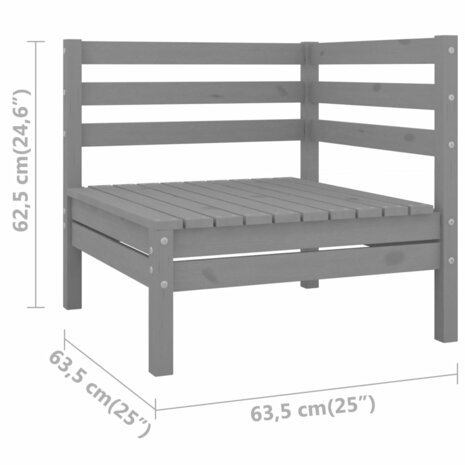 3-delige Loungeset massief grenenhout grijs 10