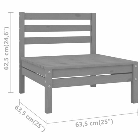 3-delige Loungeset massief grenenhout grijs 10