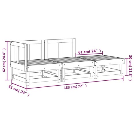 3-delige Loungeset massief grenenhout wit 8