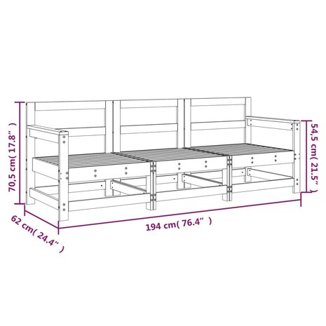 3-delige Loungeset massief grenenhout wit 7