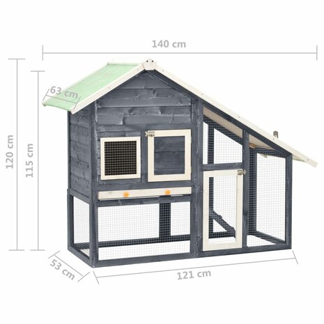 Konijnenhok 140x63x120 cm massief vurenhout grijs en wit 11