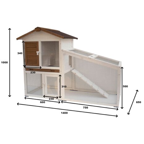 @Pet Konijnenhok Tommy 140x65x100 cm wit en bruin 20072 2